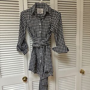 Fine Garments By Bell Cotton Gingham Check Blouse Tunic with Self Tie Blue White
